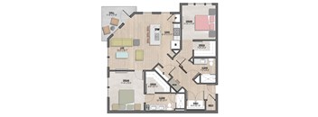 Bentley1 two-bedroom, two-bathroom floor plan at Colina Weho in Birmingham, AL