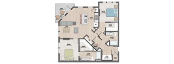 Bentley2 two-bedroom, two-bathroom floor plan at Colina Weho in Birmingham, AL