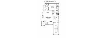 A floor plan for a 1 bedroom apartment with a garage