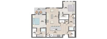 Bradford two-bedroom, two-bathroom floor plan at Colina Weho in Birmingham, AL