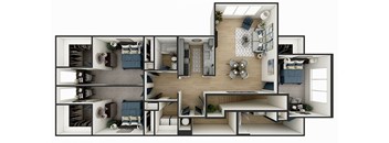 3d floor plan of a house with bedrooms and a living room