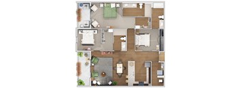 3 bedroom 3 bath floor plan A at 20 Midtown, Alabama