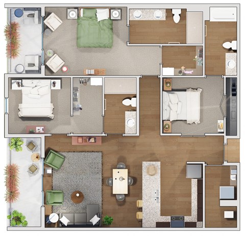 3 bedroom 3 bath floor plan A at 20 Midtown, Alabama