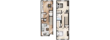Rendering of a Two Bedroom One Half Bathroom Townhouse at Carondolet Apartments in Mobile, AL