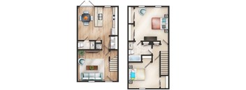 Rendering of a Two Bedroom One Half Bathroom townhouse at Carondolet Apartments in Mobile, AL