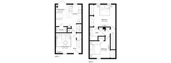 two floor plan of a small house with a bedroom and a living room