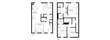two floor plan of a house with two bedrooms and a living room