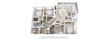 3-D Floor Plan of a three-bedroom, two-bathroom, handicap accessible ADA apartment at Cavala Apartments in Orange Beach, AL
