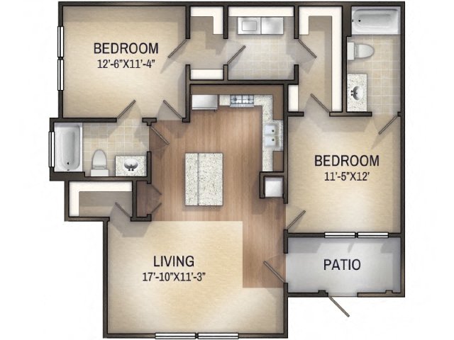 2 bedroom 2 bathroom Chambray I Unfurnished Floor Plan at Tattersall Chesapeake, Chesapeake, Virginia