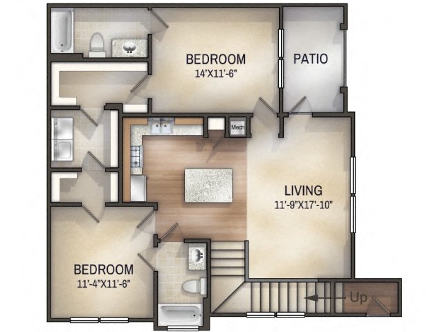 2 bedroom 2 bathroom Chambray II Unfurnished Floor Plan at Tattersall Chesapeake, Chesapeake