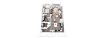3D 1 bed 1 bath floorplan at City North Apartments in Pensacola, FL
