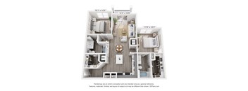 3D 2 bed 2 bath floor plan at City North Apartments in Pensacola, FL