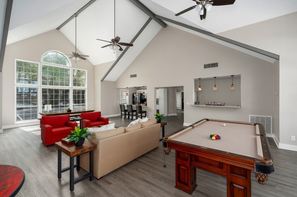 Clubhouse featuring seating and a pool table at Summerchase at Riverchase in Hoover, Alabama