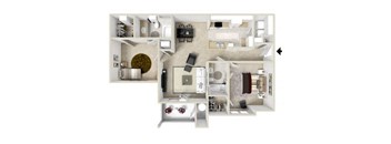 a bedroom with a bed and a chair in a room