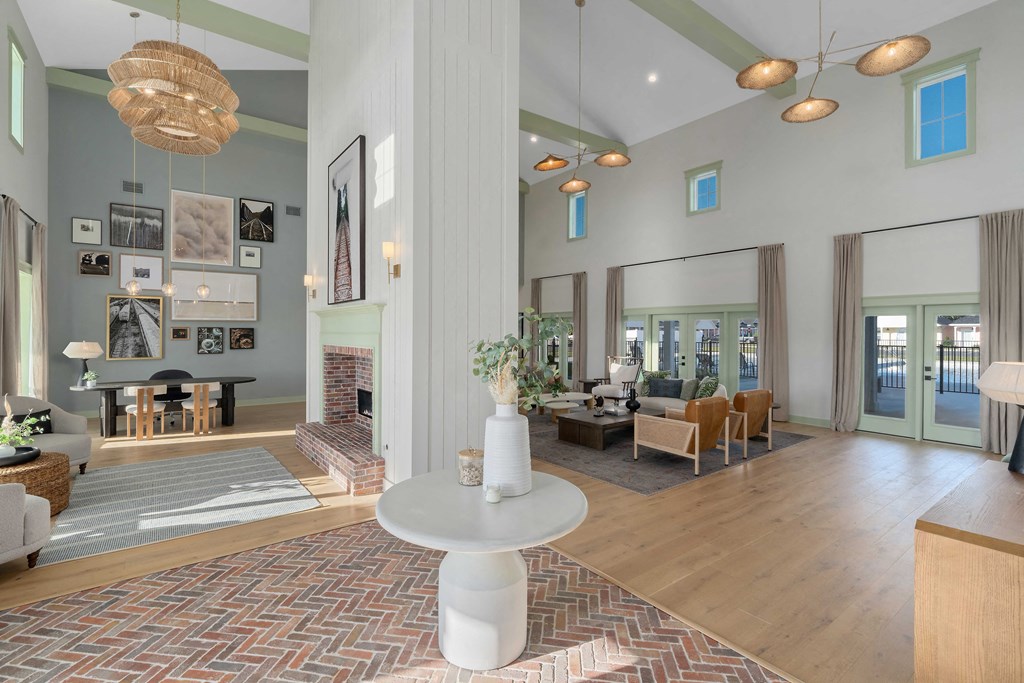 Leasing Office with Fireplace at Cottages at Foley Farms Apartments in Foley, AL