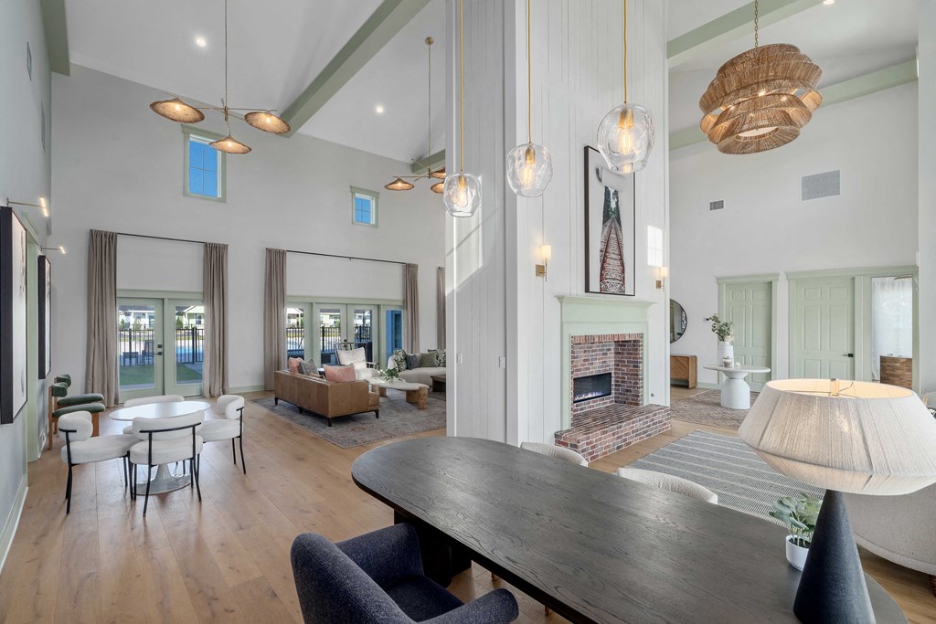 Leasing Office with Fireplace at Cottages at Foley Farms Apartments in Foley, AL