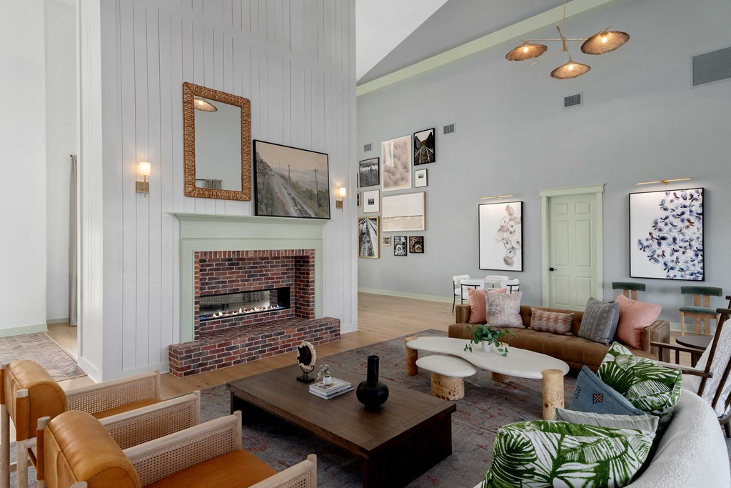 Leasing Office with Fireplace at Cottages at Foley Farms Apartments in Foley, AL