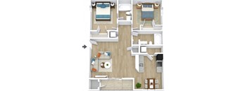 3-D floor plan of a 2BR/2BA apartment at Crystal Lake Apartments in Pensacola, FL