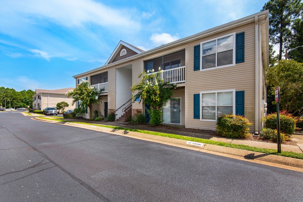 A street view of a two-story apartment building at Crystal Lake in Pensacola, Florida.
