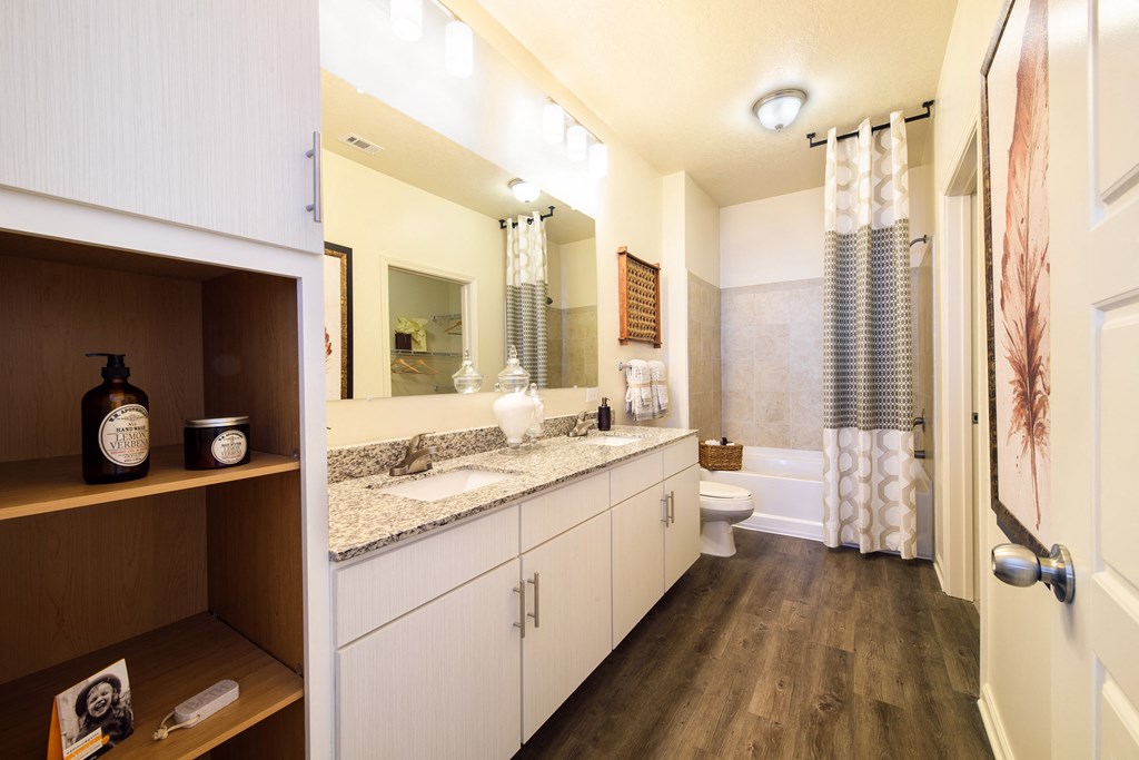 a bathroom with a sink and a toilet and a shower