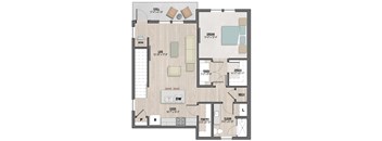 Dorian one-bedroom, one-bathroom floor plan at Colina Weho in Birmingham, AL