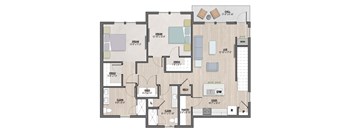 Dunlop two-bedroom, two-bathroom floor plan at Colina Weho in Birmingham, AL