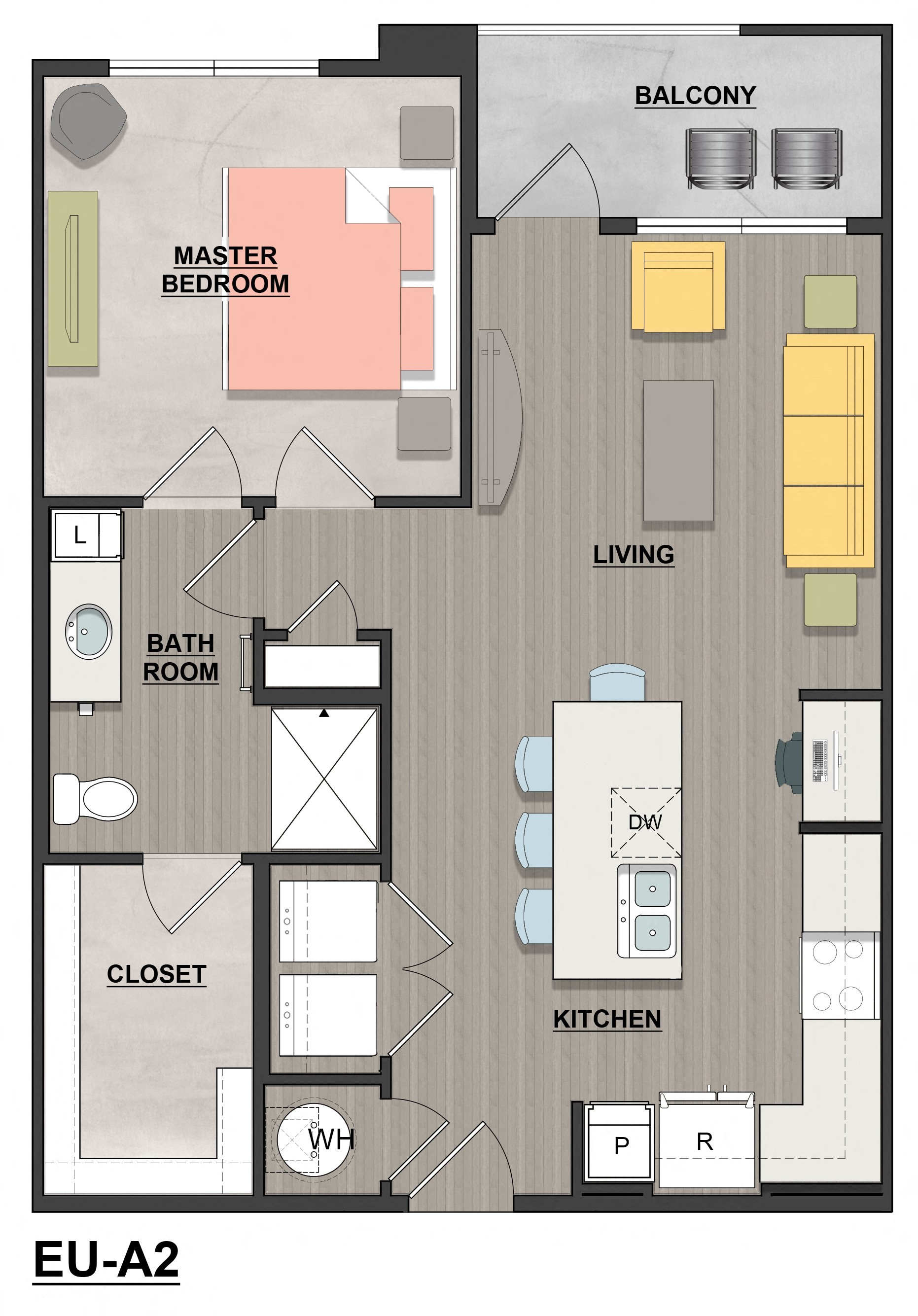 a floor plan of a bedroom apartment with a bathroom and a living room