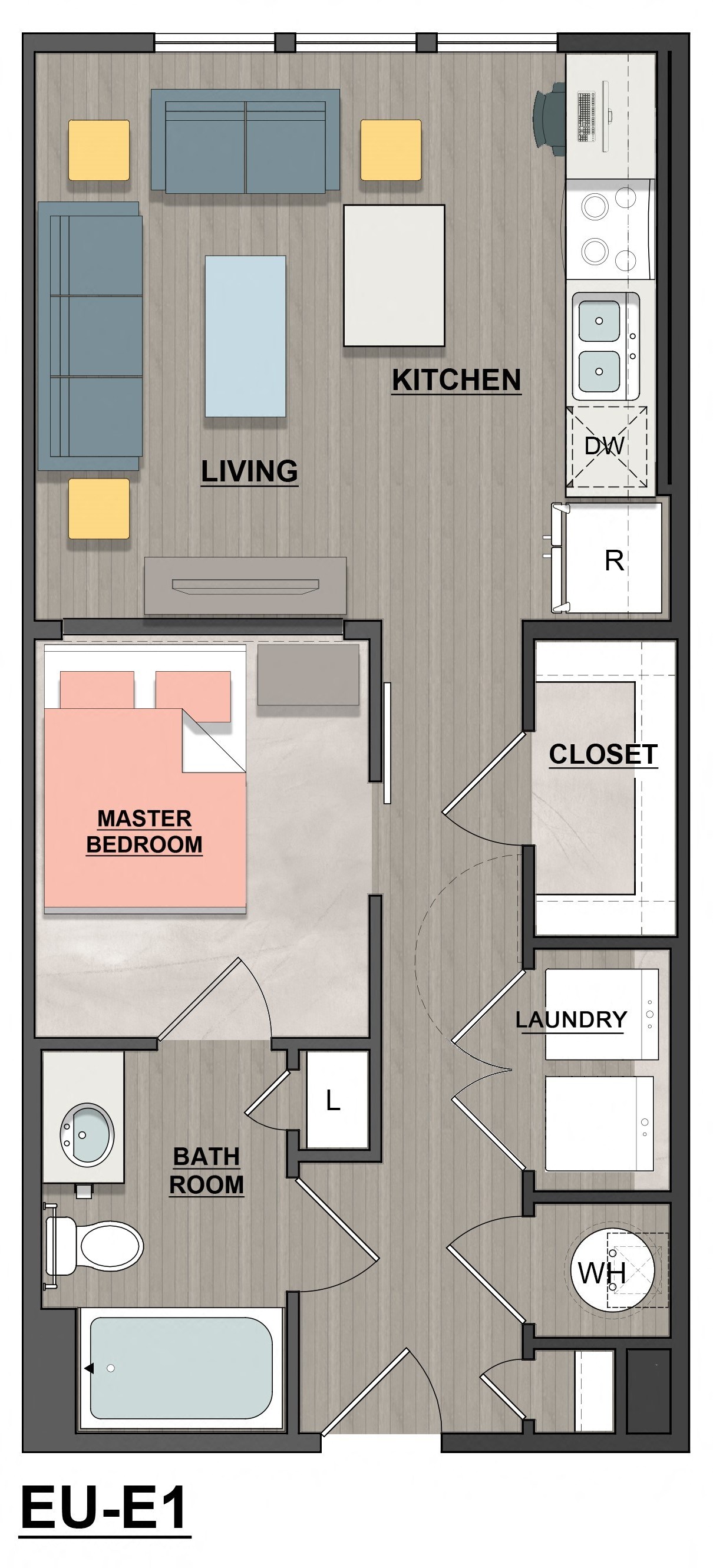 a floor plan of a room with a bedroom and a living room