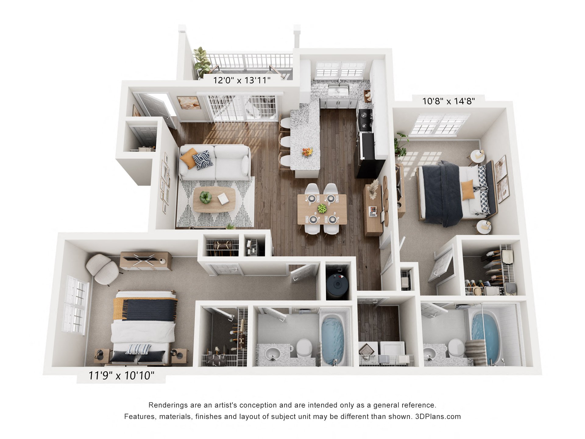 3-D Rendering of The Carolina floor plan at The Enclave at Crossroads Apartments in Raleigh, NC