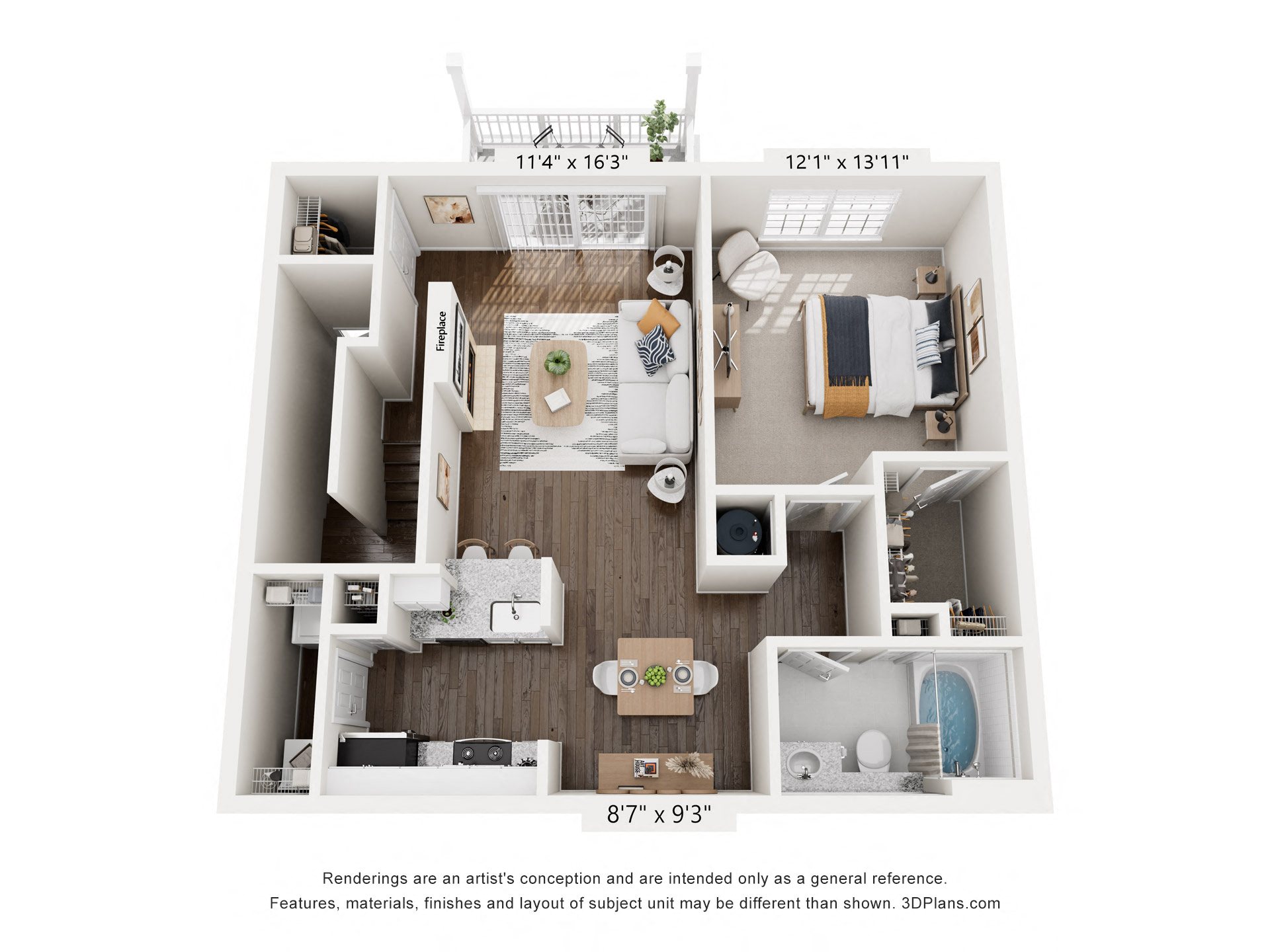 3-D Rendering of The Roanoke floor plan at The Enclave at Crossroads Apartments in Raleigh, NC