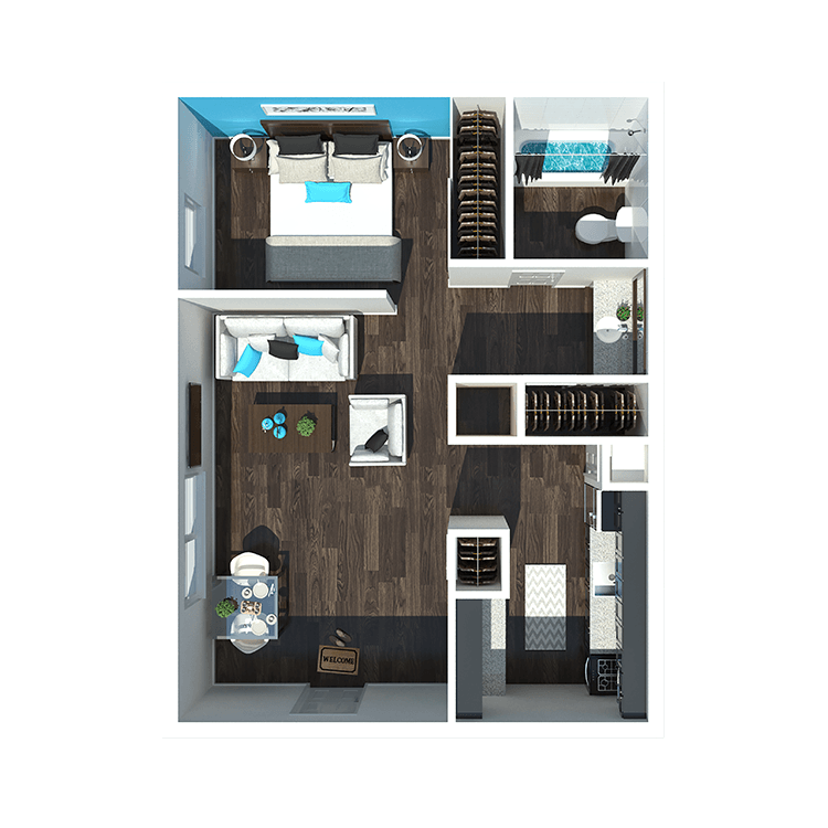 studio apartment with one bathroom at 701 South Apartments in Mobile, AL