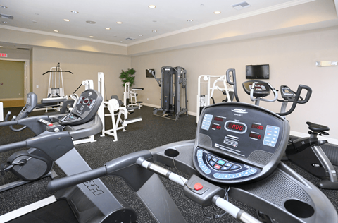 a gym with cardio machines and other exercise equipment