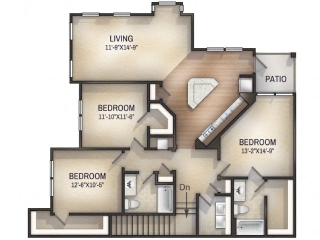 3 bedroom 2 bathroom Herringbone II Unfurnished Floor Plan at Tattersall Chesapeake, Chesapeake, 23322