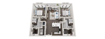 Hillcrest two-bedroom, two-bathroom floor plan at 2020 Providence in Huntsville, AL