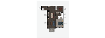 Floor Plan Rendering of a One Bedroom One Bathroom apartment flat at The Promenade at Founders Square Apartments in Portage, IN
