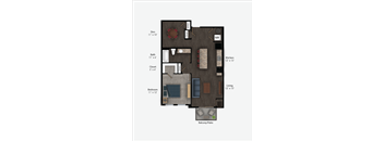 Floor Plan Rendering of a One Bedroom One Bathroom apartment flat at The Promenade at Founders Square Apartments in Portage, IN
