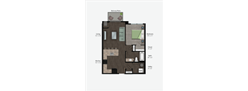 Floor Plan Rendering of a One Bedroom One Bathroom apartment flat at The Promenade at Founders Square Apartments in Portage, IN