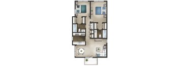 a floor plan of one bedroom apartment with two bathrooms and a balcony