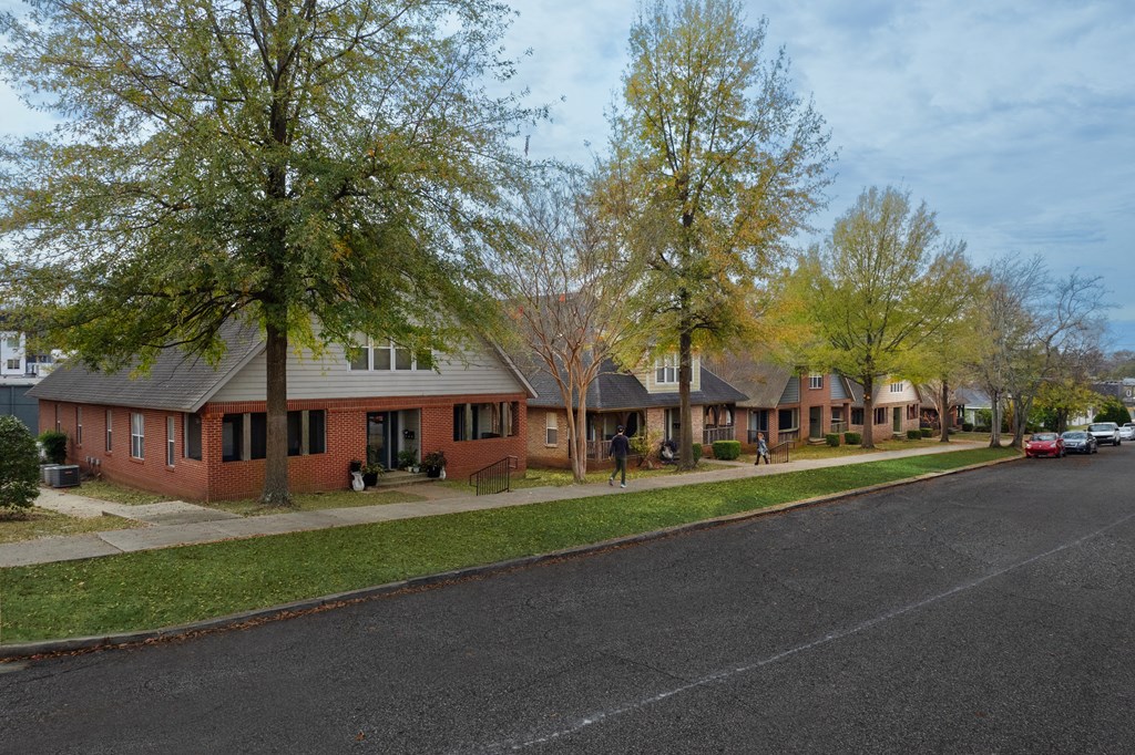 a row of houses on the side of a street