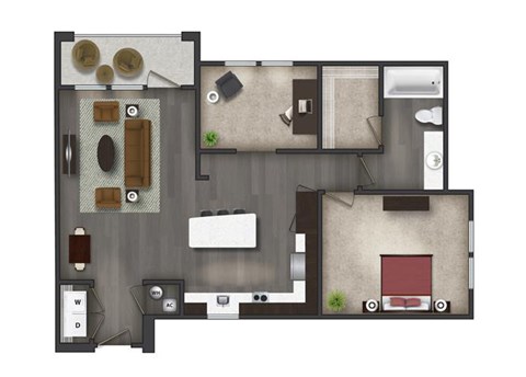The Boutique One-Bedroom Apartment Floorplan Rendering Tapestry Bocage Apartments Homes in Baton Rouge Louisiana