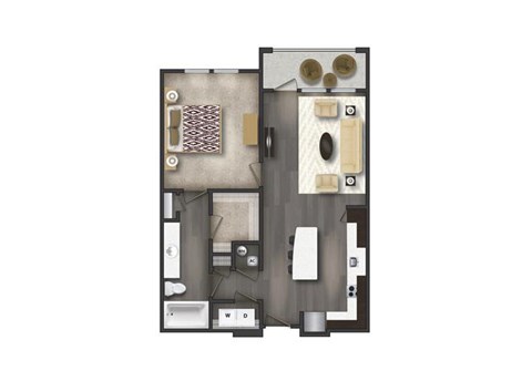 The Noble One-Bedroom Apartment Floorplan Rendering Tapestry Bocage Apartments Homes in Baton Rouge Louisiana