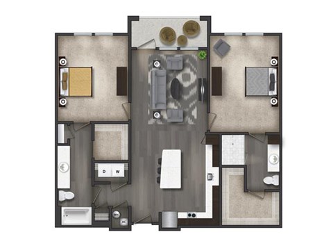 The Posh Two-Bedroom Apartment Floorplan Rendering Tapestry Bocage Apartments Homes in Baton Rouge Louisiana