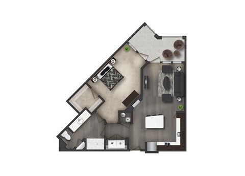 The Refined One-Bedroom Apartment Floorplan Rendering Tapestry Bocage Apartments Homes in Baton Rouge Louisiana
