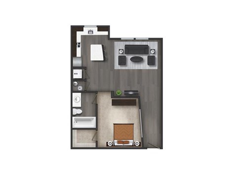 The Savvy One-Bedroom Apartment Floorplan Rendering Tapestry Bocage Apartments Homes in Baton Rouge Louisiana