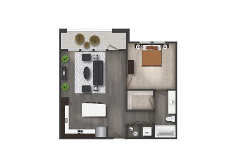 The Sophisticated One-Bedroom Apartment Floorplan Rendering Tapestry Bocage Apartments Homes in Baton Rouge Louisiana