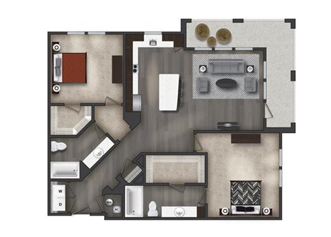 The Valiant Two-Bedroom Apartment Floorplan Rendering Tapestry Bocage Apartments Homes in Baton Rouge Louisiana