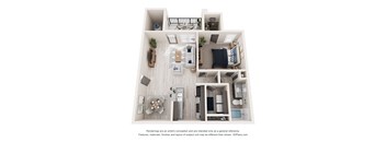 3-D Rendering of a 1-Bedroom, 1-Bathroom Home at Laurel View Apartments in Concord, NC