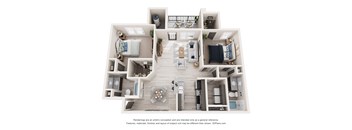 3-D Rendering of a 2-Bedroom, 2-Bathroom Home at Laurel View Apartments in Concord, NC