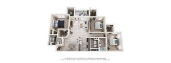 3-D Rendering of a 3-Bedroom, 2-Bathroom Home at Laurel View Apartments in Concord, NC