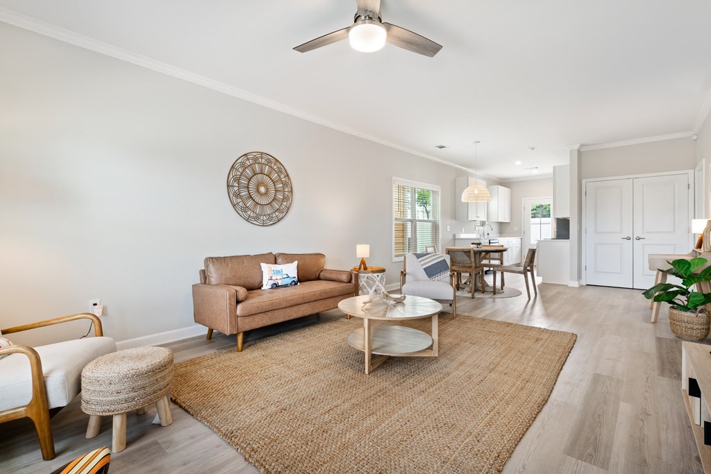 a living room with a couch and a coffee table